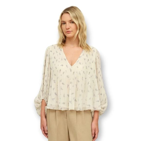 NWT Ganni Pleated Georgette Floral Blouse with Balloon Sleeves 40 EU (8 US) - Picture 17 of 17